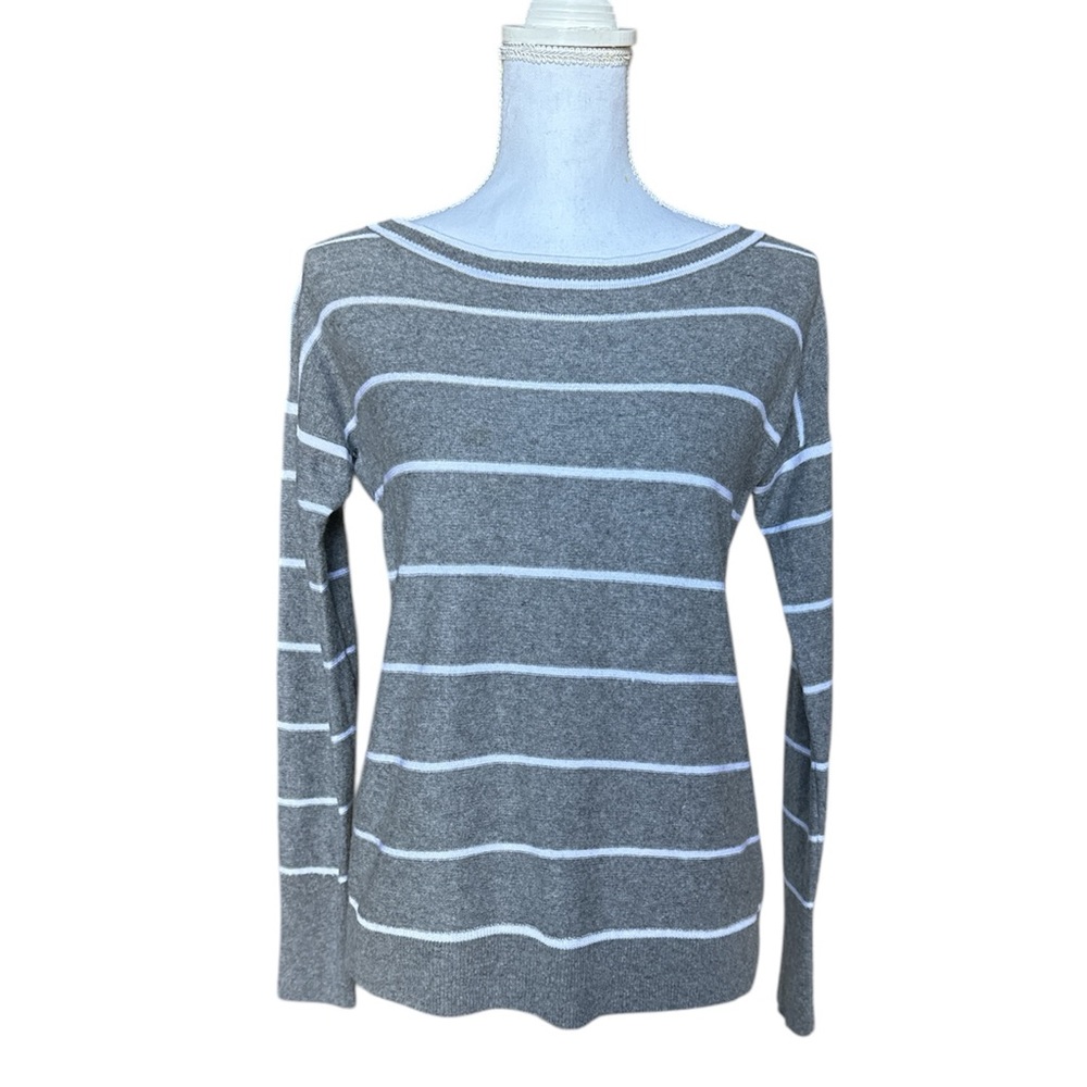 Banana Republic wool cashmere blend sweater gray with white stripes
